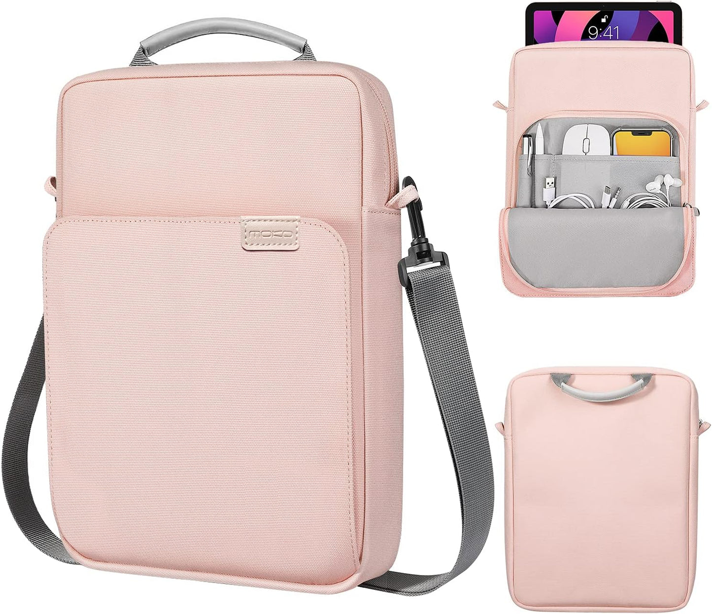 MoKo 13 Inch Tablet Sleeve Bag, Fits with 13 Inch New iPad Pro M5 & Air M4/M3, iPad Pro 12.9 M2&M1,Surface Laptop Go 12.4,Galaxy Tab S8+/S9+ 12.4,Handle Carrying Case with Shoulder Strap,Black &Gray