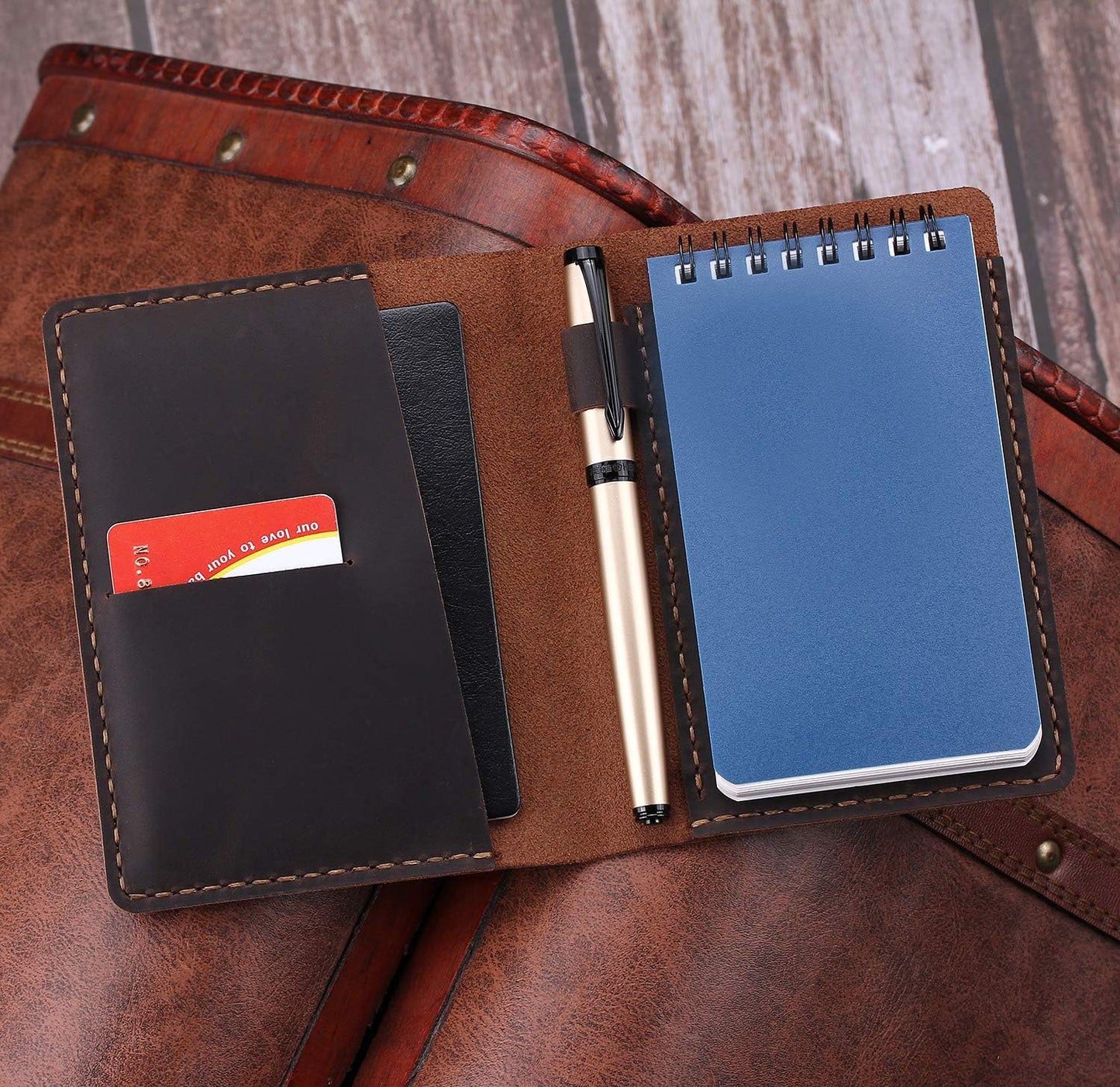 Leather Cover Compatible With Rite in the Rain Top Spiral Notebooks, Handmade Top Bound Notebook Cover For 3" x 5" Writing Pad Holder, Mini Pocket Notepad Holder - COFFEE