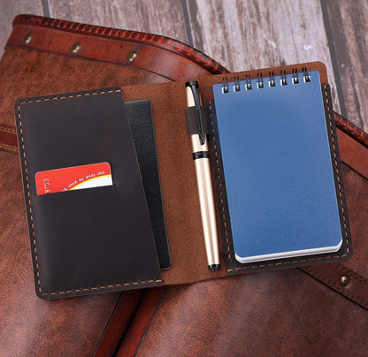 Leather Cover Compatible With Rite in the Rain Top Spiral Notebooks, Handmade Top Bound Notebook Cover For 3" x 5" Writing Pad Holder, Mini Pocket Notepad Holder - COFFEE