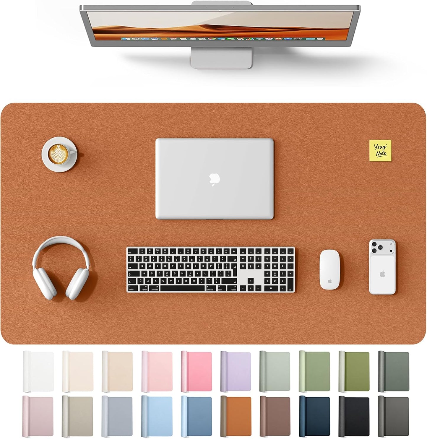 YSAGi Leather Desk Pad Protector, Office Desk Mat, Large Mouse Pad, Non-Slip PU Leather Desk Blotter, Waterproof Laptop Desk Writing Pad for Office and Home (23.6" x 13.8", Eggshell) - Colors B