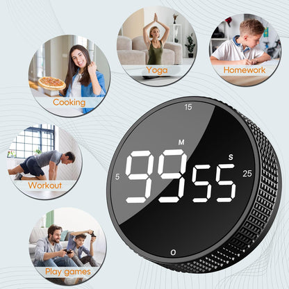 Upgrade Digital Kitchen Timer - Magnetic Countdown Countup Visual Pomodoro Timer with Large LED Display, 3-Preset Times (5, 15, 25), 3 Volume Levels, Ideal for Cooking, Baking and Fitness (1, Tarnish)