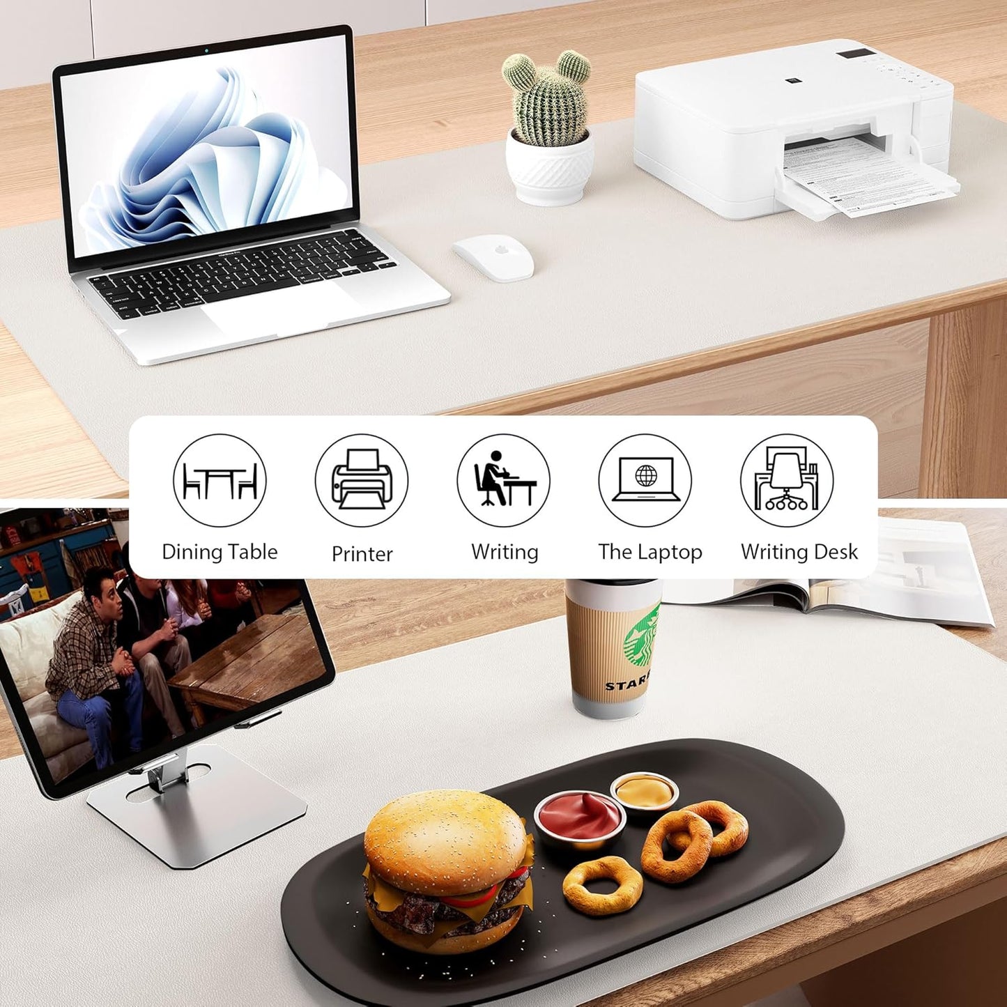 Aothia Dual-Sided Desk Pad - 25.6x13.7 inches Leather Desk Mat, Natural Cork Desk Pad Protector, Large Mouse Pad for Desk, Waterproof Desk Blotter Pad, Desk Writing Pad for Office Work/Home, Black