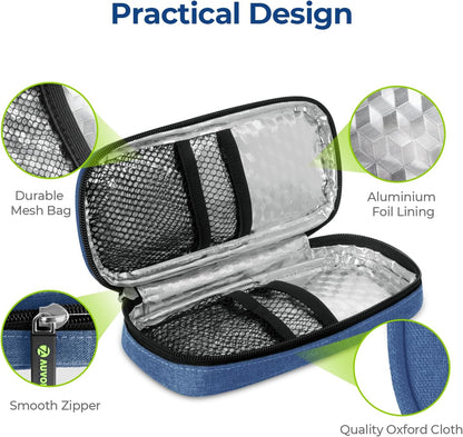 AUVON Insulin Cooler Travel Case with 2 x 90g TSA Approved Ice Packs, Diabetic Medication Insulated Cooling Bag for Insulin Pens and Diabetic Supplies Storage, Compact for Daily Life and Trips