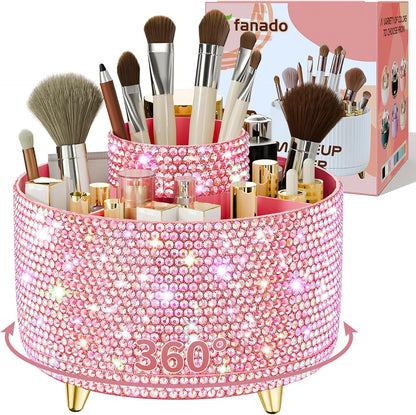 fanado 360° Rotate Makeup Brush Holder Organizer, Makeup Organizers Countertop, Makeup organization and Skincare Storage for Vanity, Desktop, Bathroom (White)