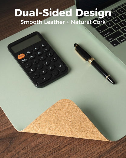Aothia Dual-Sided Desk Pad - 25.6x13.7 inches Leather Desk Mat, Natural Cork Desk Pad Protector, Large Mouse Pad for Desk, Waterproof Desk Blotter Pad, Desk Writing Pad for Office Work/Home, Black