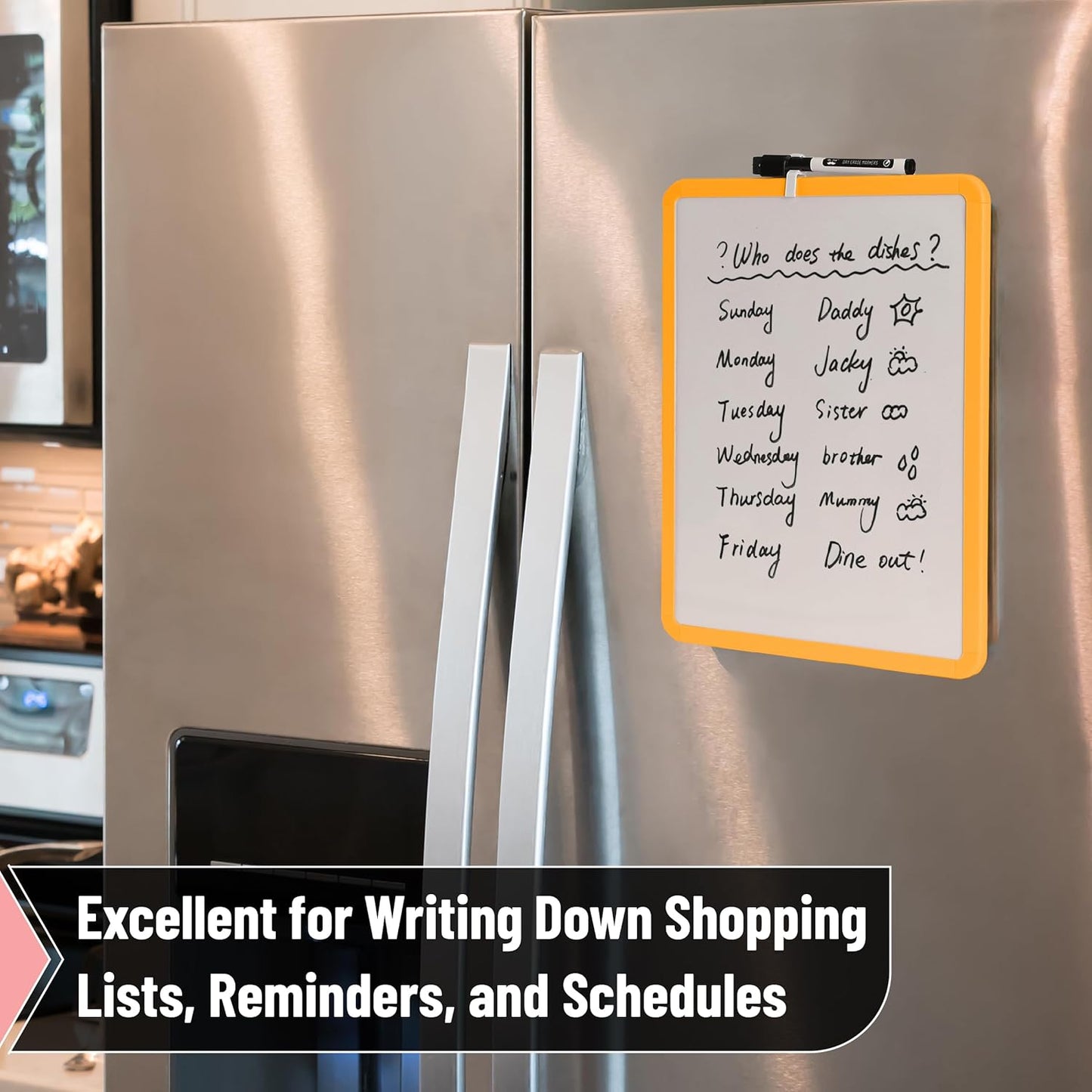 Mr. Pen- Dry Erase Board, 14” x 11” with a Black Dry Erase Marker, White Frame, Small Mini White Board for Students, Fridge, Wall, Locker, Includes Double Sided Tapes