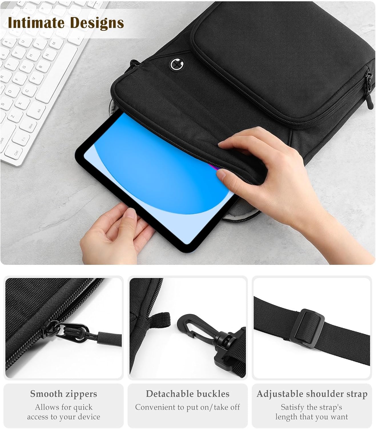 Dadanism 9-11 Inch Tablet Sleeve Bag with Shoulder Strap for iPad (A16) 11", iPad Air M4 Pro M5 11", i-Pad 10th Gen 10.9", i-Pad 9/8/7th Gen 10.2", Galaxy Tab A11+ Plus 11", reMarkable 2 10.3", Black