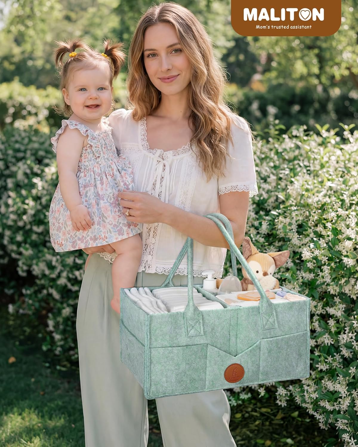 Maliton Baby Diaper Caddy Organizer for Changing Table, Nursery Storage Bin Basket with Handle, Felt Diaper Organizer Suitable for Indoor Outdoor (Khaki)