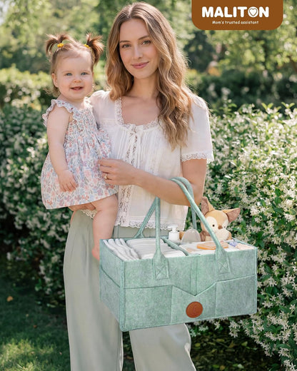 Maliton Baby Diaper Caddy Organizer for Changing Table, Nursery Storage Bin Basket with Handle, Felt Diaper Organizer Suitable for Indoor Outdoor (Khaki)