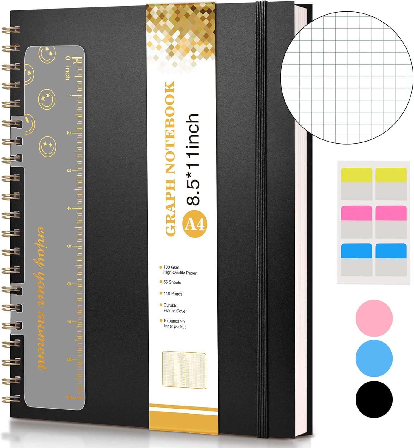 Dotted Notebook, Spiral Notebook Journal 8.5” x 11”, A4 Large Dot Grid Notebooks for Women Men, 100 GSM Dotted Paper, Plastic Hardcover Spiral Bullet Journals for Work School Sketching, Green