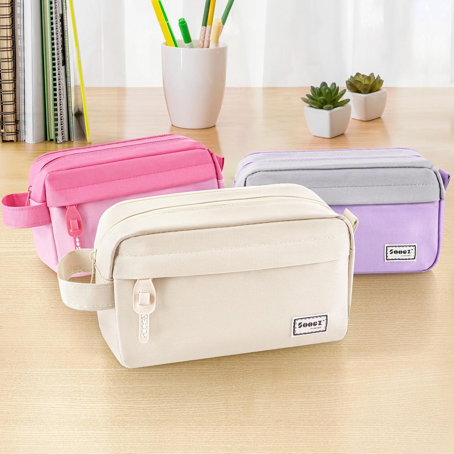 Sooez Original High Capacity Pencil Case, Big Pencil Bag Pouch Box Organizer Pen Case, Aesthetic Supply for Girls Adults, Portable Journaling Supplies with Easy Grip Handle & Loop, Mint Green