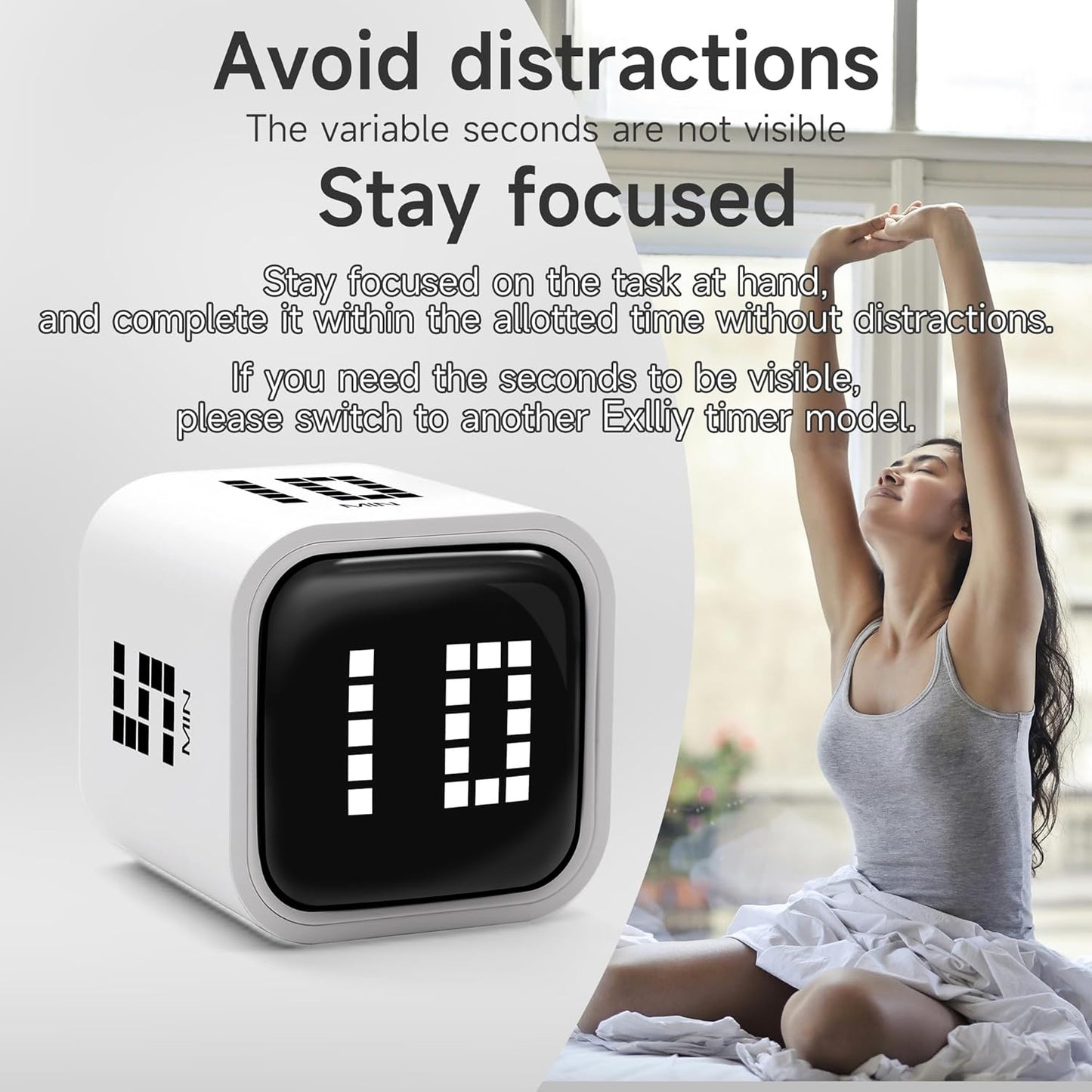 Rotating Productivity Timer 5, 25, 10, 50 Minutes Preset, Desk Cube w/Gravity Sensor for ADHD, Mute Functions, Ideal for Work, Study, Kitchen, Back to School (1, Wood Grain Finish)