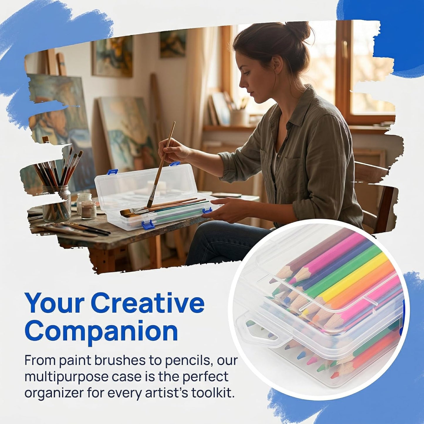 Noamus 8 Pack Plastic Paint Brush Holder, 13" Long Translucent Watercolor Pens Pencils Case with Buckle Design, Paintbrush Drawing Tools Storage Box Container with Hinged Lid for Artist Art Craft