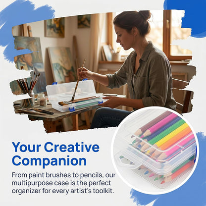 Noamus 8 Pack Plastic Paint Brush Holder, 13" Long Translucent Watercolor Pens Pencils Case with Buckle Design, Paintbrush Drawing Tools Storage Box Container with Hinged Lid for Artist Art Craft