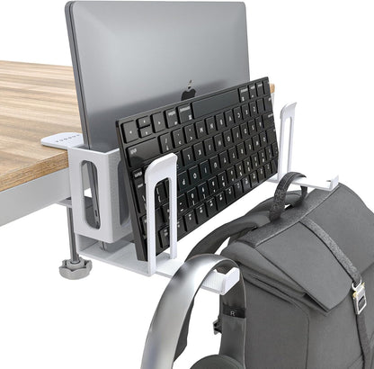 NODOCA 2-Slot Laptop Storage for Desk, Vertical Laptop Stand for Desk, MacBook Vertical Stand, with Headphone Holder, Desk Side Storage for MacBook/Surface/Samsung/HP/Dell[L, Black]