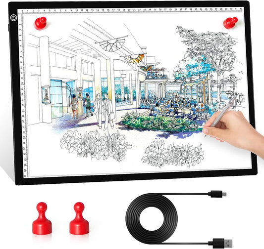 Big Sale ! A4 LED Light Box for Tracing, 60 LEDs Light Pad with Scale Ultra-Thin Continuously Brightness Adjustment USB LED Copy Board for Tracing, Tattoo Drawing or X-ray Viewing.