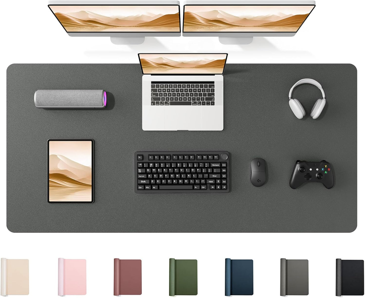 YSAGi 35.4" x 17" Large PU Leather Desk Mat for Keyboard and Mouse - Waterproof Non-Slip Desk Pad Protector for Office, Home, Writing Desk, Black