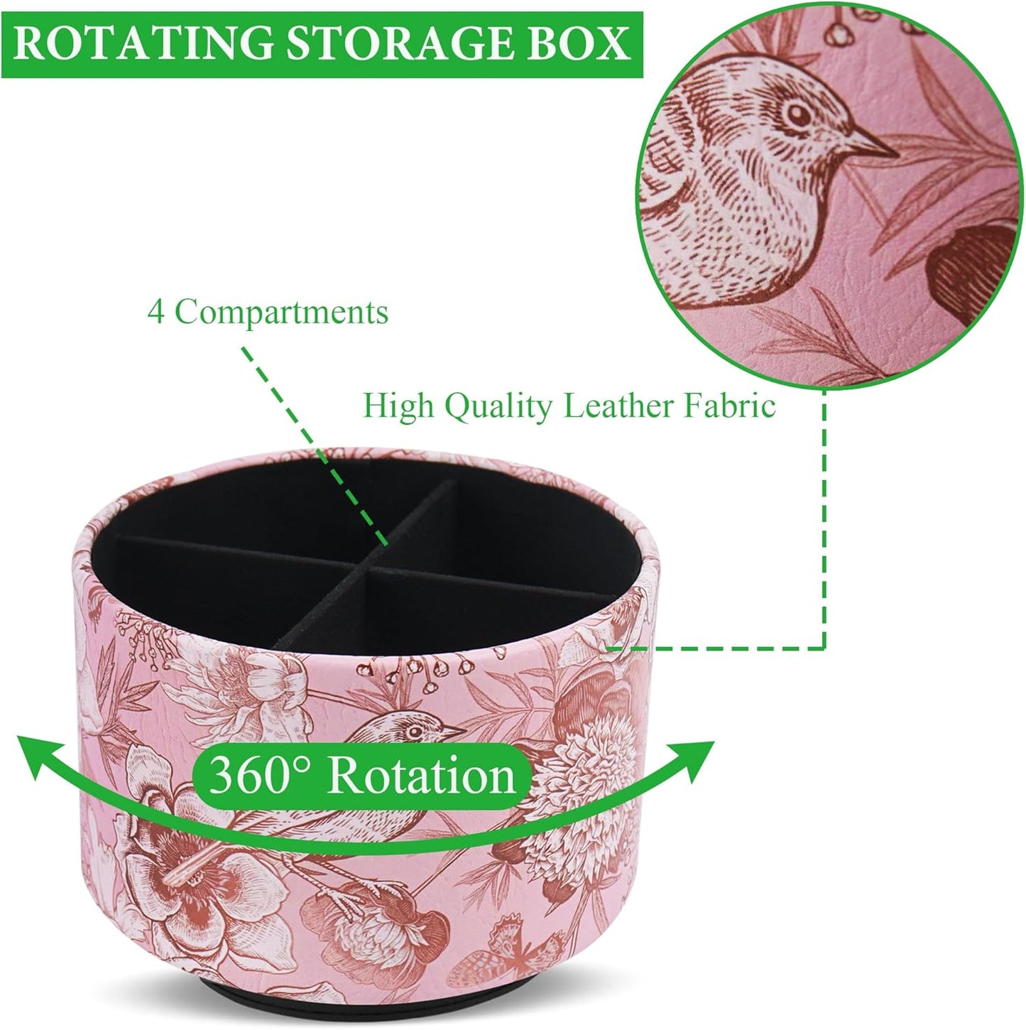 Round Leather Art Supply Organizer,Remote Control Holder,360 Degree Rotating,Multi-Functional Pencil Holder,4 Compartments Desktop Stationary Organizer(1-Fractal Flower) | Round - Colors C