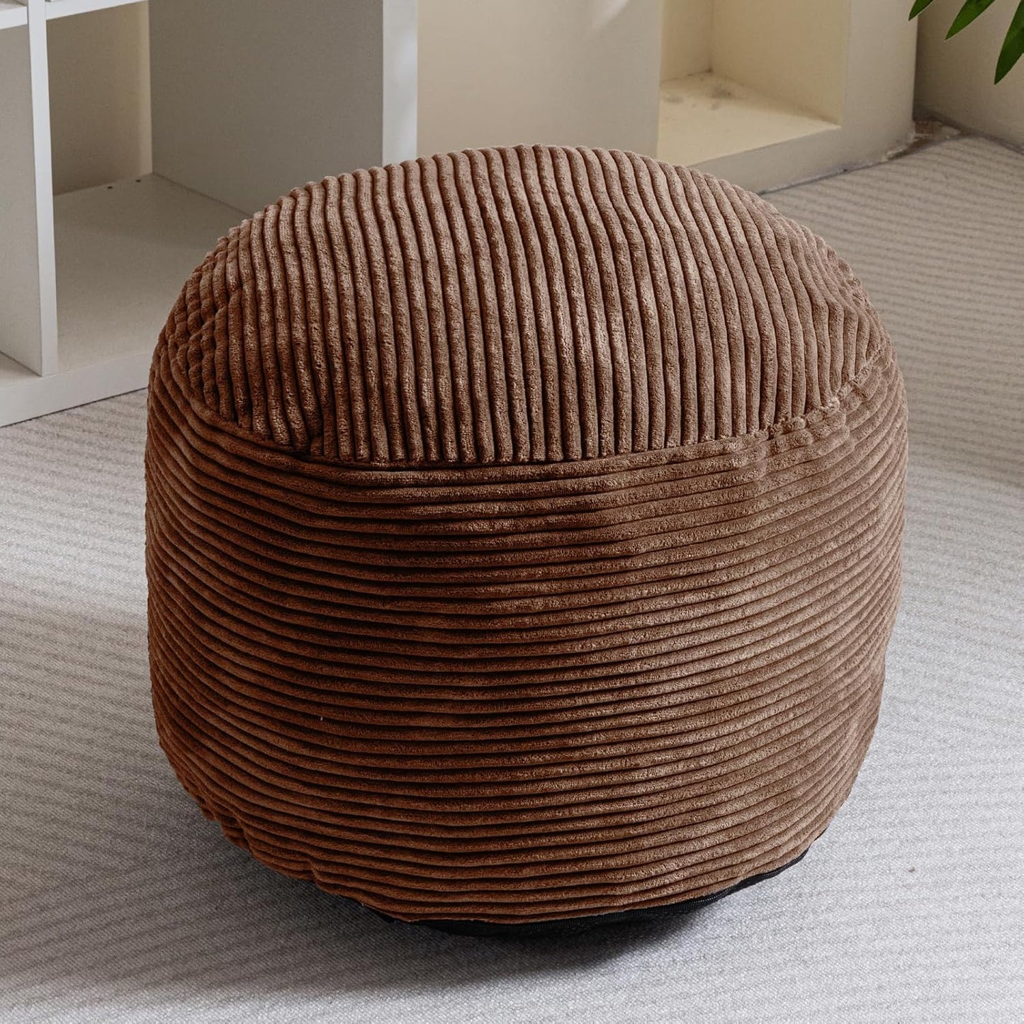 HIGOGOGO Round Stuffed Pouf Ottoman, Corduroy Poufs with Foam Chunk Filling, Furry and Fluffy Pouf Foot Stool Storage Ottoman, 20 X 15 Floor Poufs Foot Rest for Living Room, Dark Grey