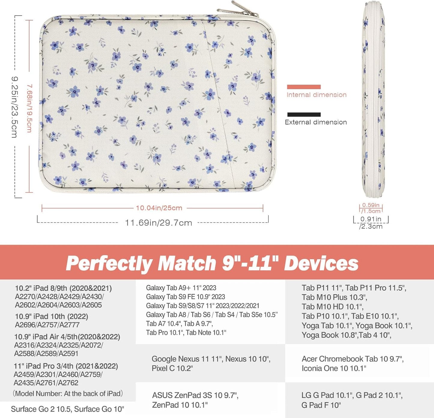 MoKo 9-11 Inch Tablet Sleeve Case, Fits New 11inch iPad Air M4/Pro M5, iPad A16 11", i-Pad 10/9/8/7th/Air 5/4th 10.9"/10.2", Tab S9/S8 11", Protective Bag Carrying Case with Pocket, Dark Gray
