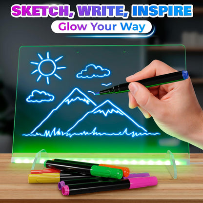Upgraded 16-Inch LED Drawing Board Rechargeable – 7 Colors, 10 Lighting Effects, Adjustable Brightness – Acrylic Light Board for Tracing with Stand, Markers & Complete Set – Birthday Gift Idea (Black)