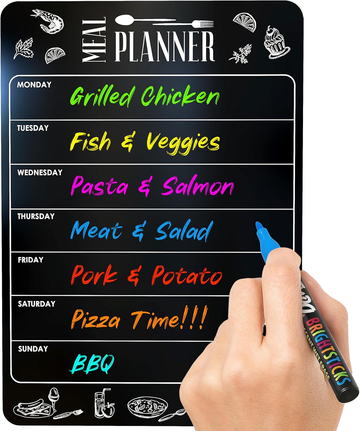 Dry Erase Magnetic Meal Planner for Refrigerator A4 (8.5x12 inch) - Magnet Weekly Menu Board for Fridge - Magnetic Menu White Board - Fridge Meal Planner Magnet - Dinner Meal Planner Dry Erase Board
