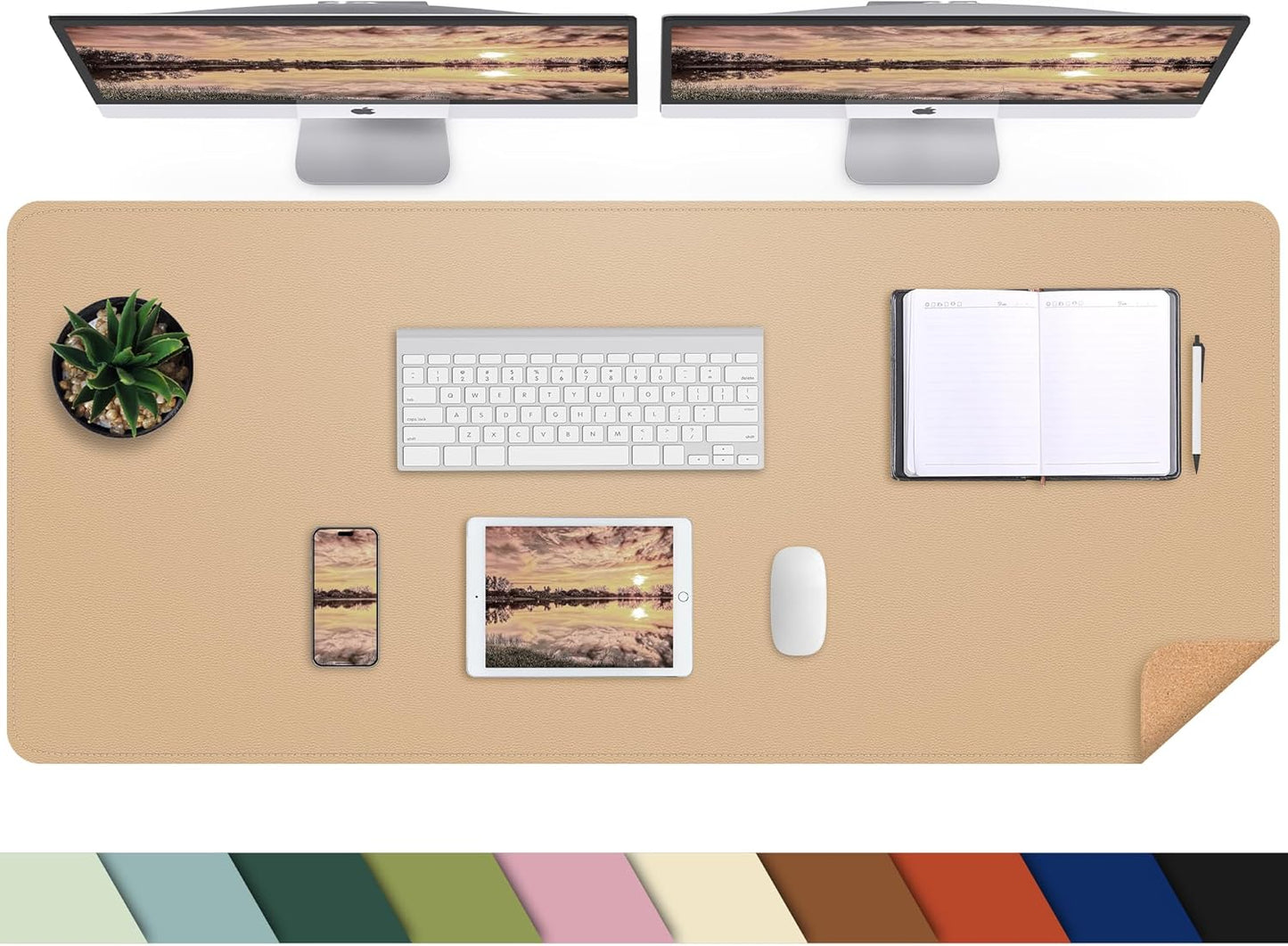 AFIING Large Desk Mat 47" x 17", Dual-Sided Natural Cork & PU Leather Desk Pad, Non-Slip Waterproof Mouse Pad for Office, Home & Gaming, Black