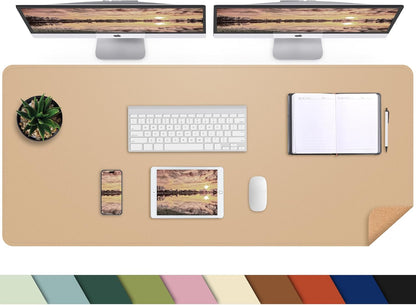 AFIING Large Desk Mat 47" x 17", Dual-Sided Natural Cork & PU Leather Desk Pad, Non-Slip Waterproof Mouse Pad for Office, Home & Gaming, Black