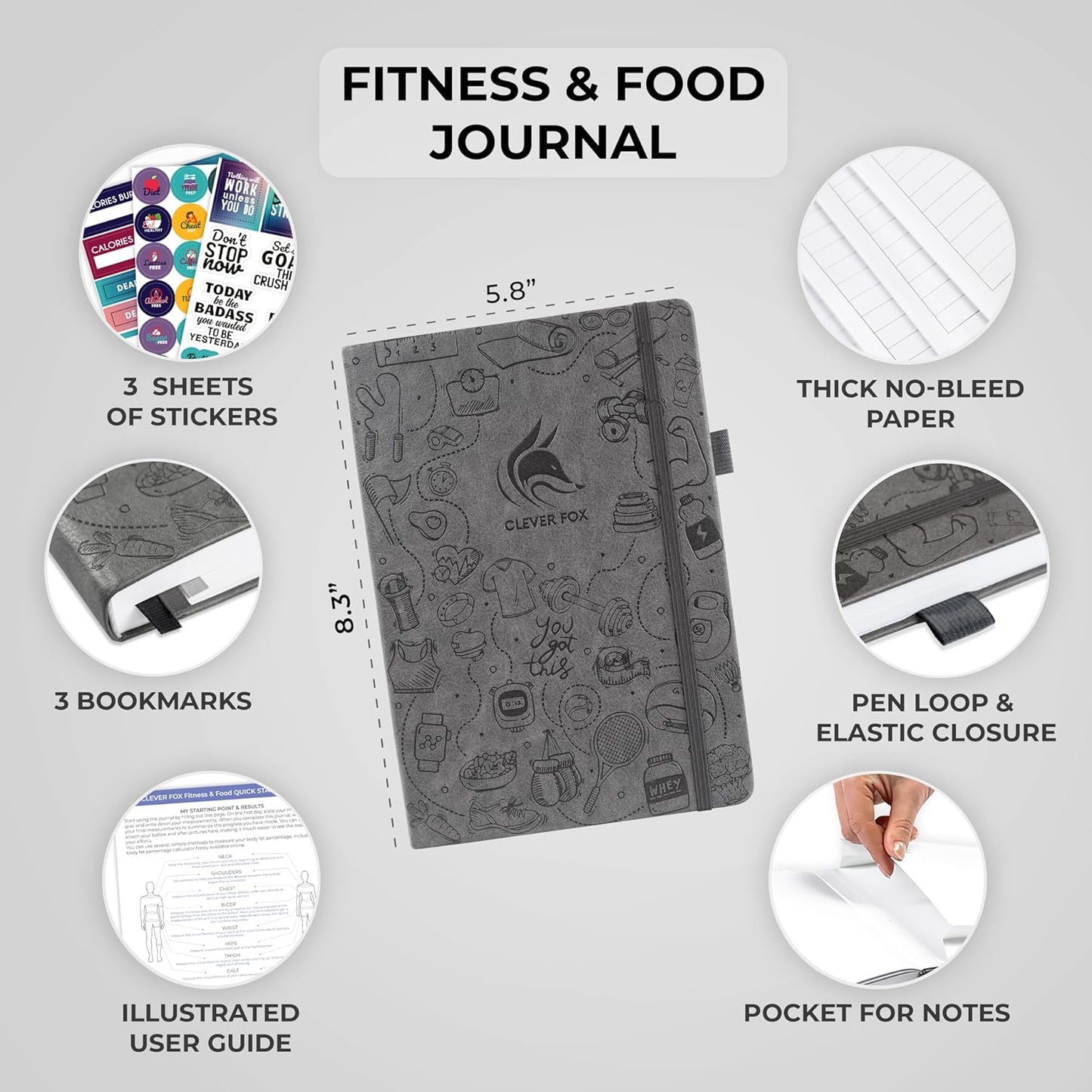 Clever Fox Fitness & Food Journal – Nutrition & Workout Planner for Women & Men – Diet & Gym Exercise Log Book with Calendars, Diet & Training Trackers - Undated, A5 Size, Hardcover (Forest Green)