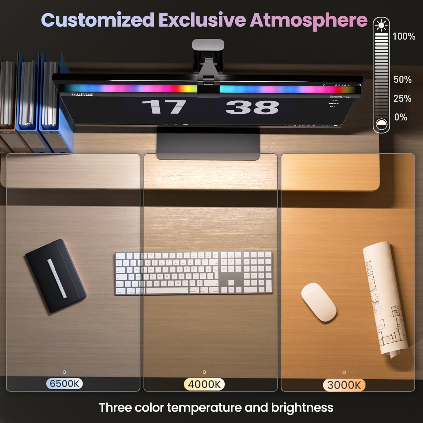 Quntis Monitor Light Bar 15.7", 24 RGB Backlight Modes for lmmersive Gaming Ambience, 900 Lux Glare-Free Computer Screen Lamp, High CRI 95 Eye Care Desk Light for Home Office