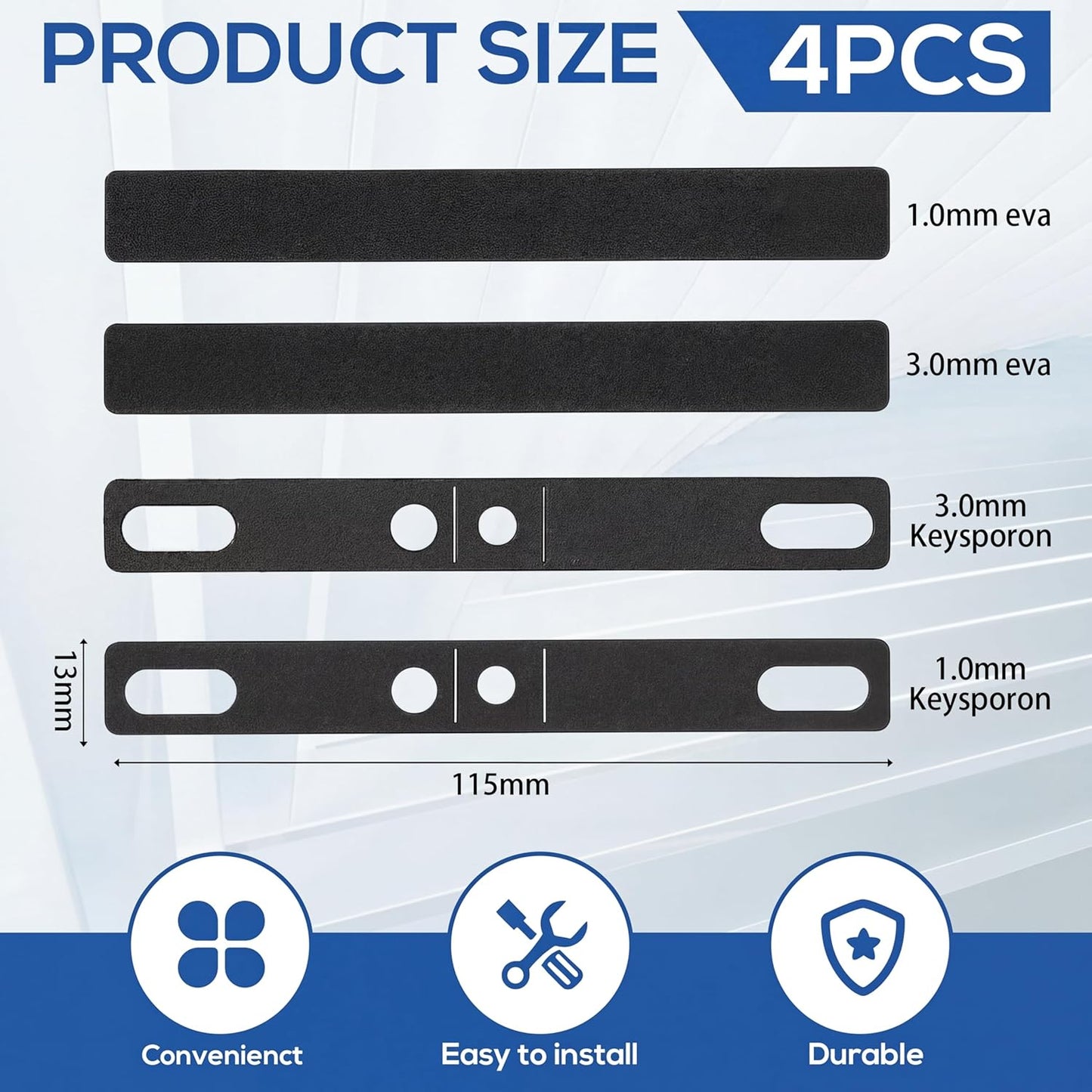 Keyboard Spacebar Foam, 4 Pcs Space Bar Keyboard Foam Silencer Pad Sound Dampeners Keyboards Silencer Sheet Foams and EVA Foams Pad for 6.25u Mechanical Keyboards Space Bar, 1mm and 3mm