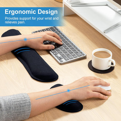 Leolee Elbow Rest Pads for Desk, Black Ergonomic Arm Rest Pads with Memory Foam & Non-Slip Base, Armrest Cushion Support Pad Relieve Elbow and Wrist Pain for Computer, Office, 2 Packs