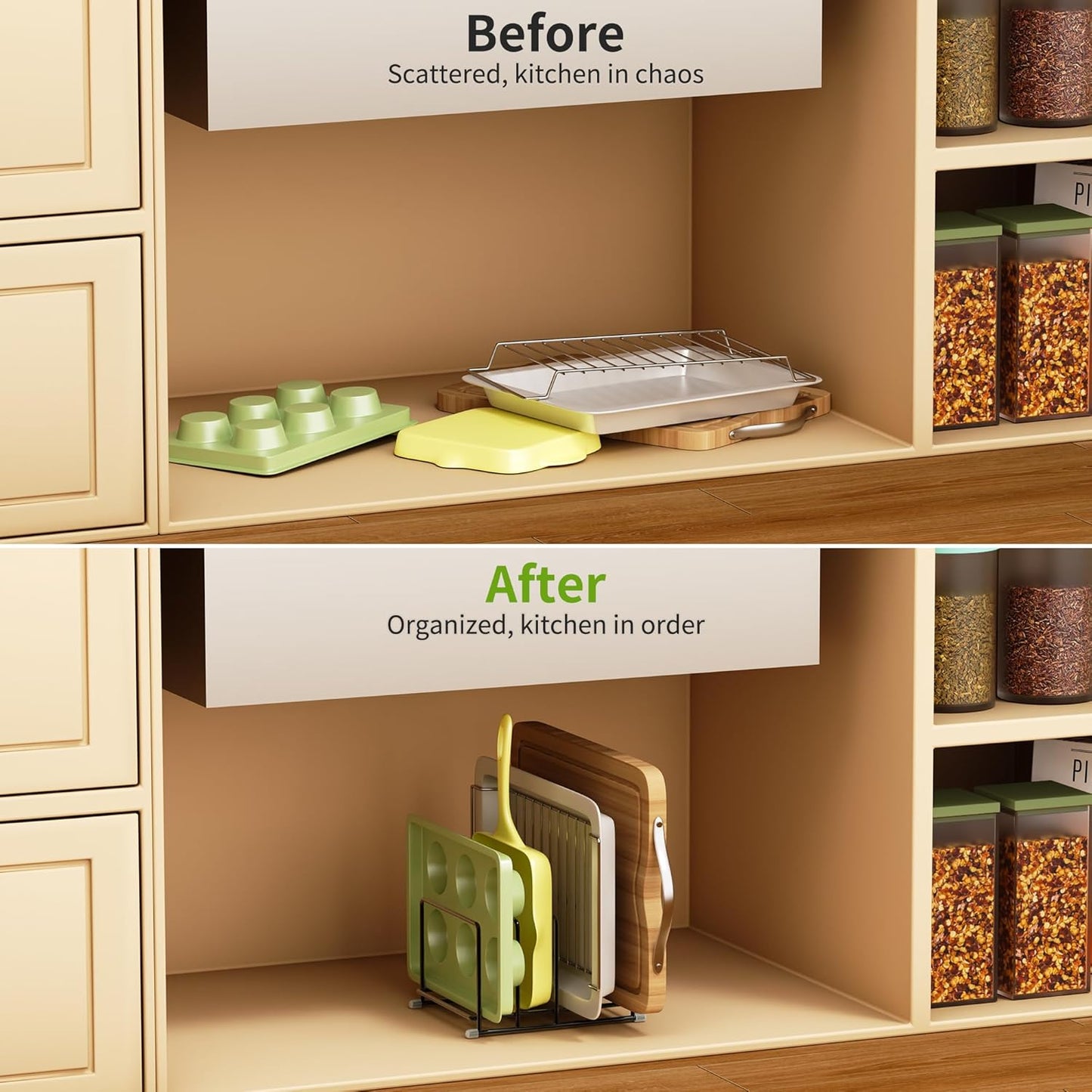 Cutting Board Organizer-1.6in Wide Kitchen Cutting Board Holder Stand for Pan,Baking Sheets,Cookie Sheets with 4 Slots,Baking Sheet Oragnizer(1PC-Large)