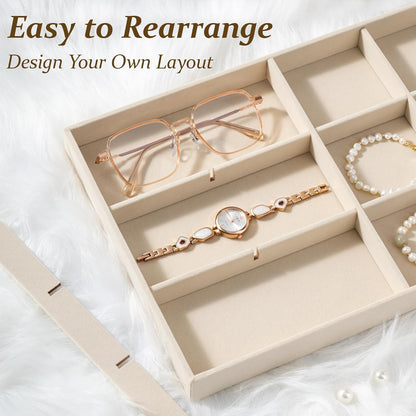 pickpiff Drawer Sunglass Organizer & Display Tray: 1 Pcs 8 Grids Velvet Scratch-Free Eyeglasses Case (13.8x9.4x1.6inch) - Soft Beige Glasses Storage Holder Box for Men & Women