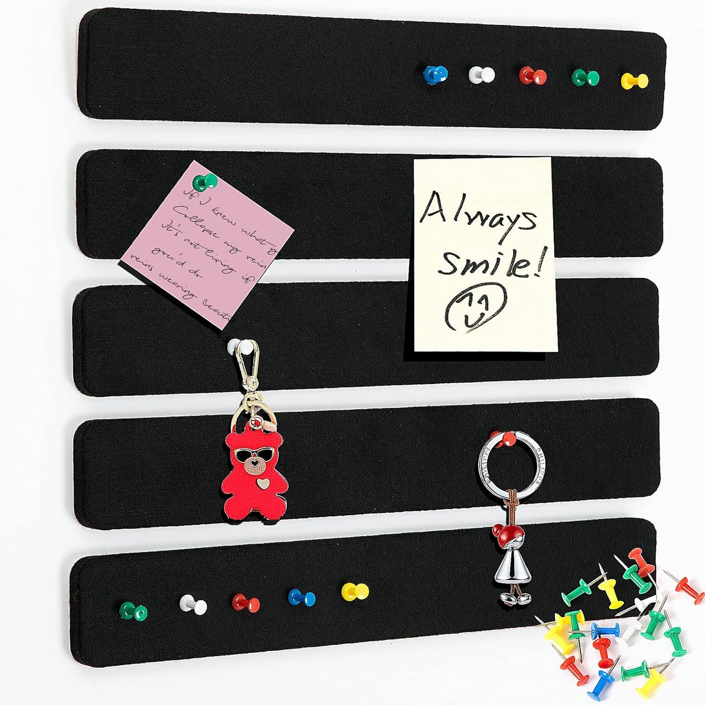Felt Pin Board Bar Strips Bulletin Board for Bedrooms Offices Home Wall Decoration, Notice Board Self Adhesive Cork Board with 35 Push Pins for Paste Notes, Photos, Schedules