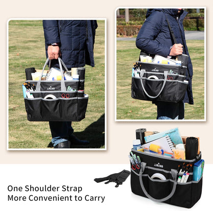 Jjring Craft and Art Organizer Tote Bag - 600D Silver Nylon Fabric Art Caddy with Pockets - for Art, Craft, Sewing, Medical, and Office Supplies Storage
