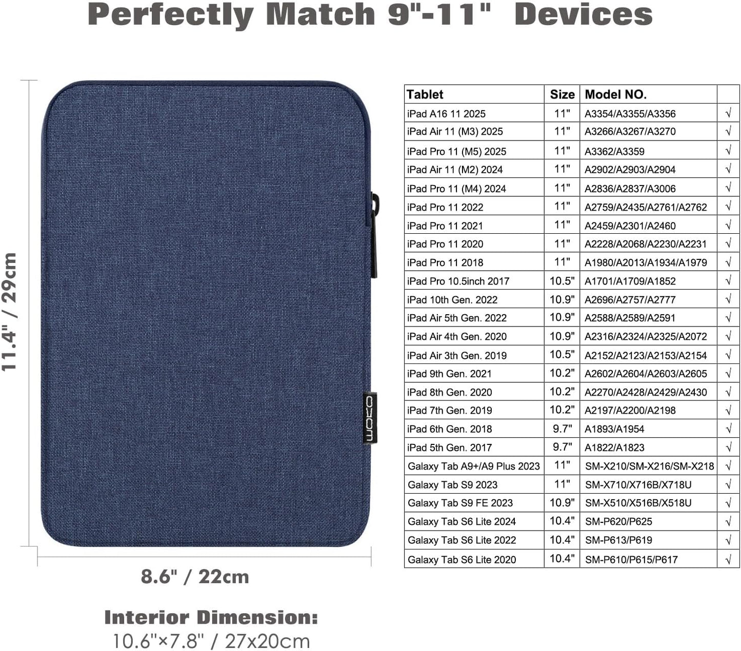 MoKo 7-8 Inch Tablet Sleeve Bag, Polyester Pouch Cover Case Fits iPad mini (A17 Pro) 8.3" 2024, iPad mini 6/5/4/3/2/1, Samsung Galaxy Tab S2 8.0, Tab A 8.0, ZenPad Z8s 7.9,Black