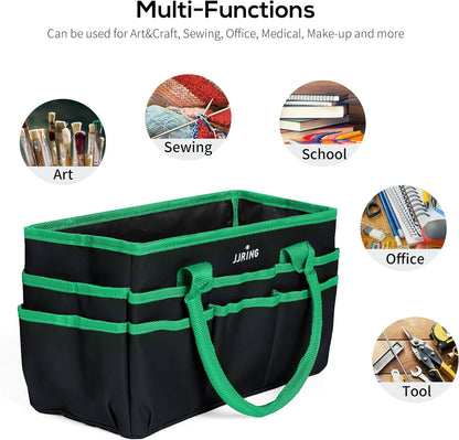 Jjring Craft and Art Organizer Tote Bag - 600D Silver Nylon Fabric Art Caddy with Pockets - for Art, Craft, Sewing, Medical, and Office Supplies Storage