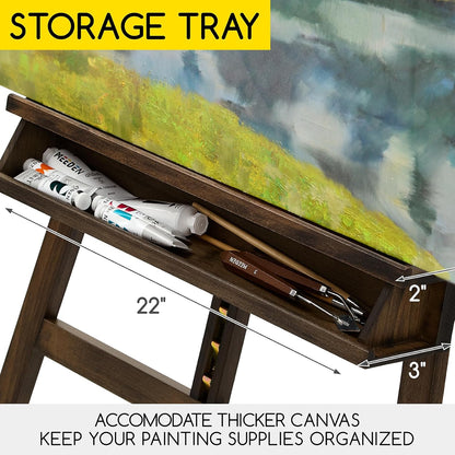 MEEDEN Large Painters Easel Adjustable Solid Beech Wood Artist Easel, Studio Easel for Adults with Brush Holder, Holds Canvas up to 48" - Walnut