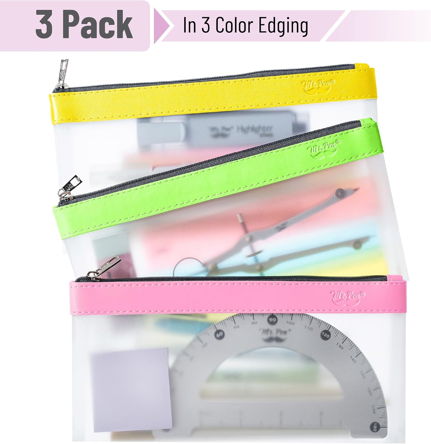 Mr. Pen- Clear Pencil Pouch, 8.50"x4.25", 3 Pack, Durable TPU Material, Medium Water-Resistant Pencil Bags with Smooth Zipper, Multipurpose Clear Pouch for Stationery, School, Office, Travel Supplies
