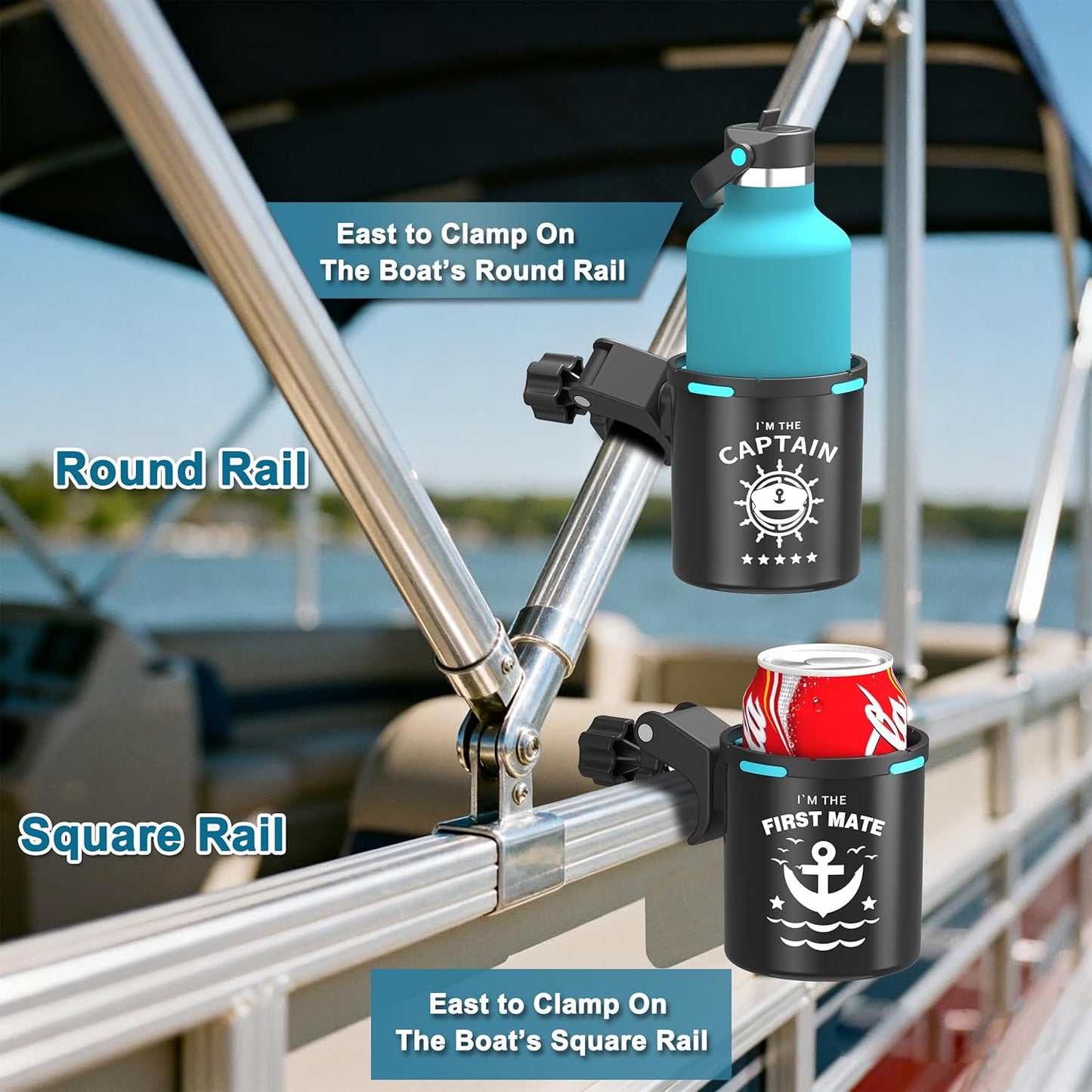 Marine Boat Rail Cup Holder, No Drilling Install On Bimini Top Conver Rail Or Pole, Grip Rail, Grab Bar, Boat Gifts for Boat Lover, Cup Holder for PWC, Jet Ski, Seadoo