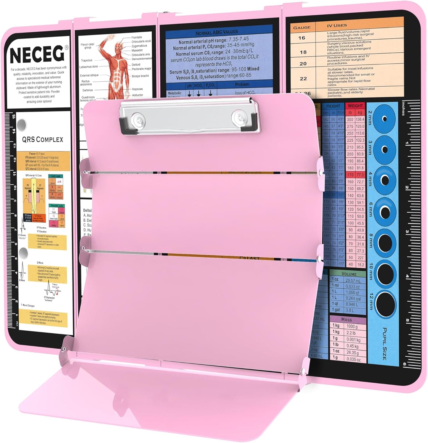 Nursing Clipboard Foldable-4 Layers Aluminum Nurse Foldable Clipboard Nursing Medical Edition Cheat Sheets, Pocket Size Pen Clip for Nurses Students School and Doctors-Pink