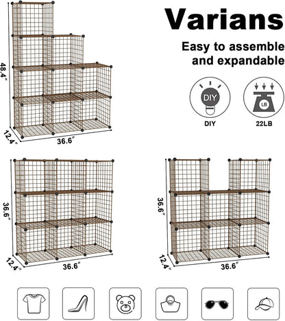 C&AHOME Wire Cube Storage, 6 - Cube Organizer Metal C Grids, Modular Shelves Units, Storage Bins Shelving, Closet Organizer, Ideal for Home, Office, Living Room, 36.6”L x 12.4”W x 36.6”H Black