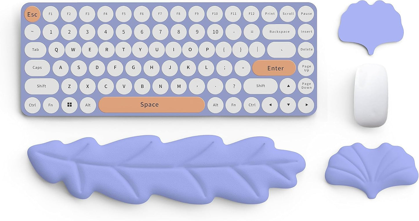 Keyboard Wrist Rest Pad Set, Leaf Shape PU Leather Memory Foam Wrist Cushion Support,Mouse Wrist Rest Pad,Non-Slip Wrist Support for Easy Typing Pain Relief, Green Leaf