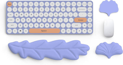 Keyboard Wrist Rest Pad Set, Leaf Shape PU Leather Memory Foam Wrist Cushion Support,Mouse Wrist Rest Pad,Non-Slip Wrist Support for Easy Typing Pain Relief, Green Leaf