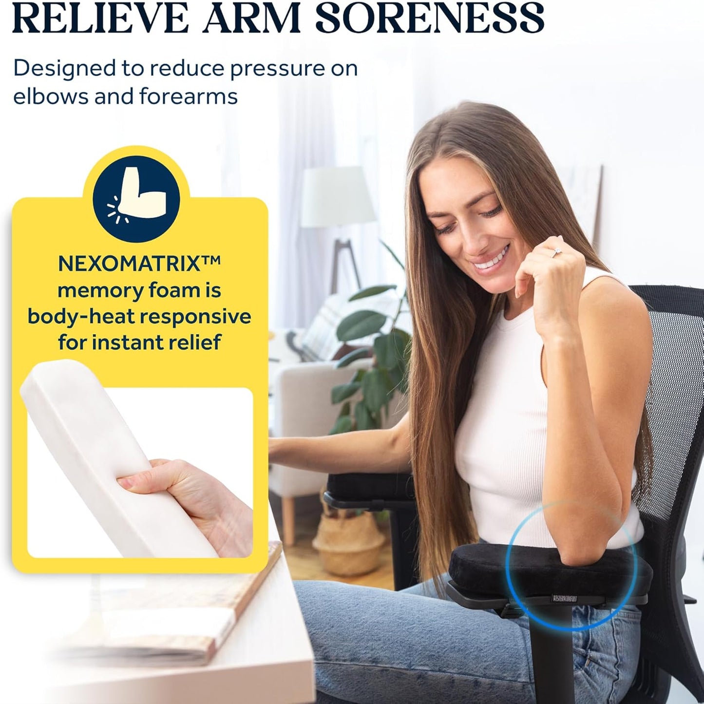 WESTERN COMFORT Thick Armrest Pads - Memory Foam Office Chair Arm Pads - Arm Rest for Desk Chair & Gaming Chair Armrest Pads - Chair Arm Covers - Elbow Support