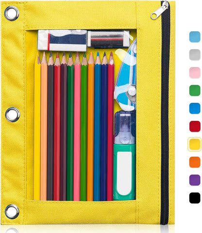 Forvencer Pencil Pouch for 3 Ring Binder, Large Pencil Case Pouch with 3 Reinforced Grommets, Pen Bag, Clear Window Pencil Case, Binder Accessories, Black