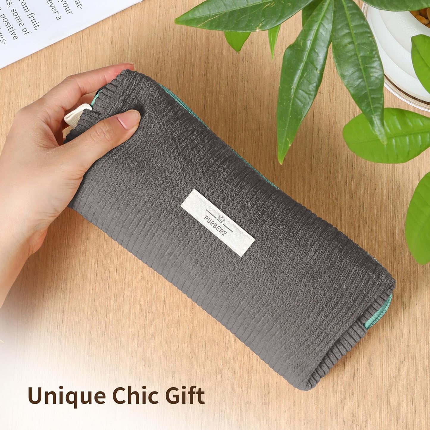 Pencil Bag Pen Case, Soft Corduroy Small Pencil Pouch Organizer with Zipper, Cute Pencil Case Pouch Stationery for Girls and Boys – Apricot
