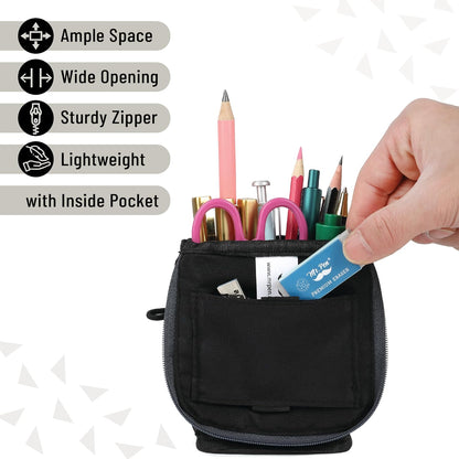 Mr. Pen- Standing Pencil Case Pouch, Sit & Lay Mesh-View Design, Black & Gray, Interior Pocket & 2 Elastic Binder Loops, Cute Pencil Case for Girls and Boys