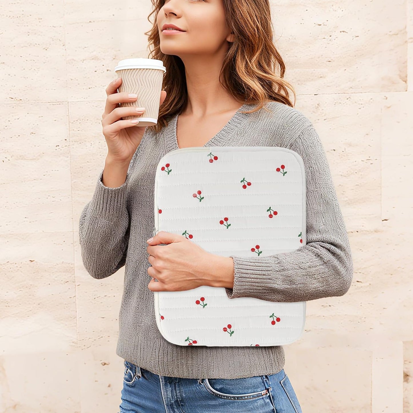Puffy Laptop Sleeve 13 Inch Cute Quilted Laptop Protective Case Padded Floral Computer Sleeve for MacBook (A-Blue, 13 Inch)